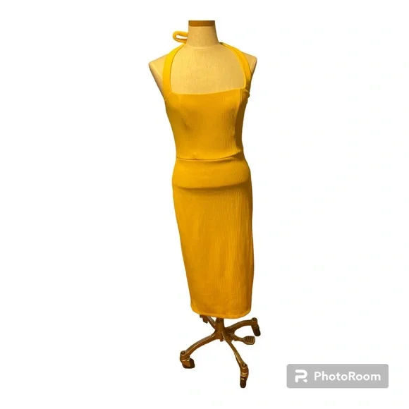 Premier Amour | Dresses | Yellow Halter Bodycon Midi Dress | Poshmark